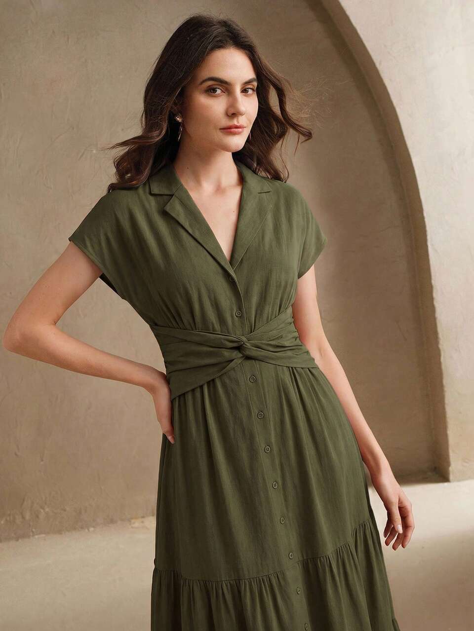 Anewsta New Arrival Spring/Summer Elegant Fashion Vacation Outing Holiday Date Waist Ruched Flared Dress