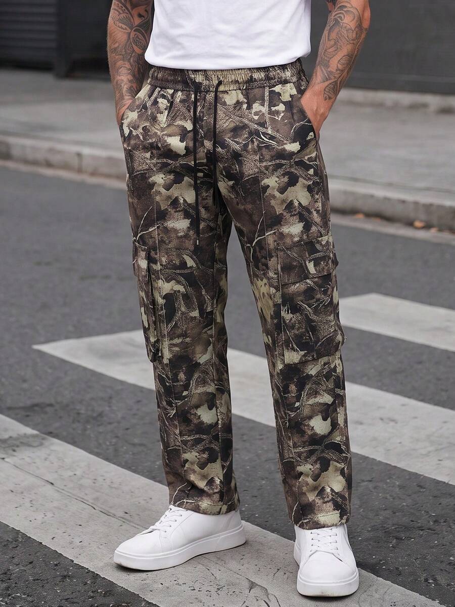 Manfinity CasualCool 男士春夏四季通用長褲,迷彩布料成熟休閒街頭日常風格 - 彩色 - 查看 1