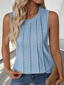 Balvessa Women's Crew Neck Sleeveless Textured Casual Tank Top, Spring/Summer Fashion - Blue - View 7