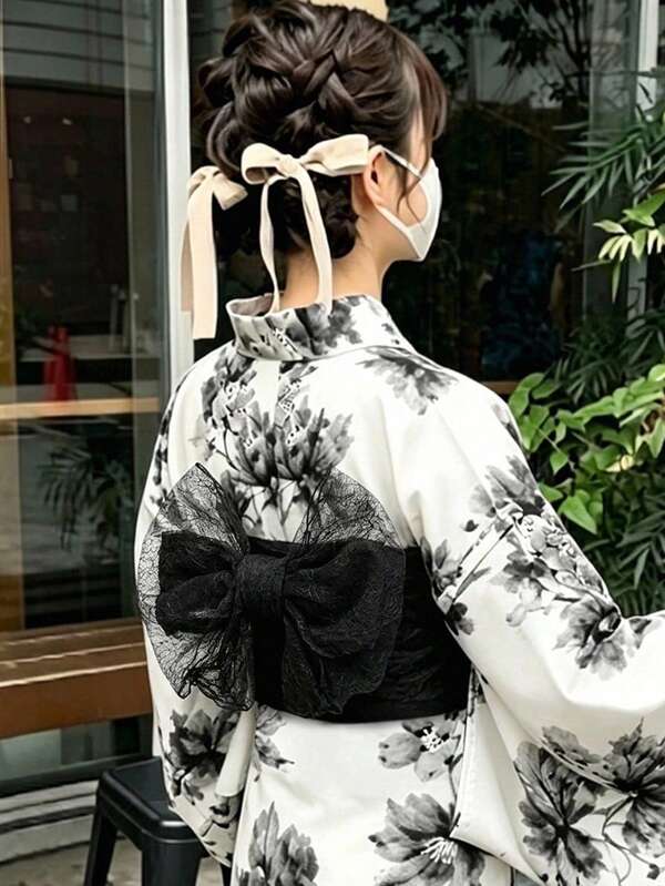 Irokai Japanese Traditional Summer Women's Kimono Yukata Accessories Lace Waist Belt