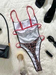 Swim SXY Maillot de bain une pièce sexy pour femme avec imprimé animal, dos échancré, tenue de plage pour la Saint-Valentin, le Nouvel An, les fêtes et les vacances, printemps et été - Rouge - Voir 6