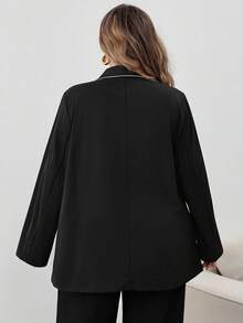 SHEIN CURVE+ 大尺碼時尚通勤對比滾邊西裝外套 - 黑與白 - 查看 2