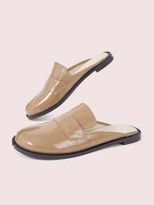 CUCCOO DOLLMOD 女款 Penny 飾帶分趾 Tabi 平底優雅卡其色一腳蹬樂福鞋穆勒平底鞋 - 卡其色1 - 查看 3