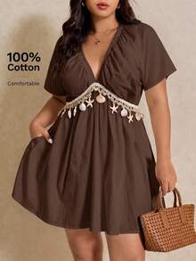 Elaquor Plus Size Dresses Vacation Brown Boho - Brown - View 8