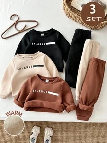 LMoss Kids Baby Boy Letter Pattern Knit Soft Crew Neck Long Sleeve Pullover Sweatshirt Elastic Waist Long Autumn Pants 6pcs -Piece Set - Multicolor - View 5