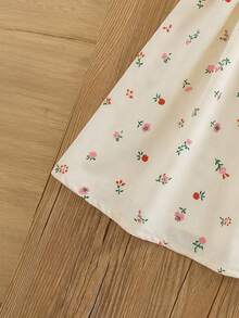 SHEIN LMoss Kids 少女黃色碎花印花度假風可愛度假洋裝，黃色蝴蝶結夏季可愛度假生日洋裝 - 黃色 - 查看 3