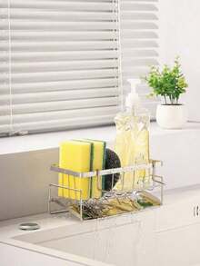 1pc Rust Proof Kitchen Sink Storage Rack With Towel Bar And Drip Tray, Anti Slip, Can Store Sponge, Suitable For Kitchen Sink, Rust Proof Carbon Steel Material Kitchen Sink Storage Accessories - Multicolor - View 5