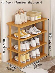 1Pc Multi Tier Bamboo Space Saving Easy Assembly Natural Wood Grain Shoe Storage Rack For Entryway Hallway Kitchen Living Room Office Organizer For Sneakers High Heels Thick Sole Boots Home Decor - Multicolor - View 3