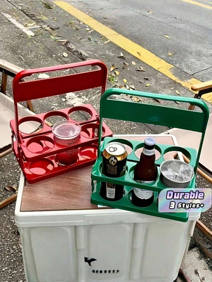 Foldable Drink Beer Carrier, Portable 6-Bottle Beer Holder Organizer, Multipurpose Storage Basket For Coffee, Milk, Tea, Ideal For Daily Use, Party Supplies And Must-Have Accessory For Beer Festivals - Multicolor - View 1