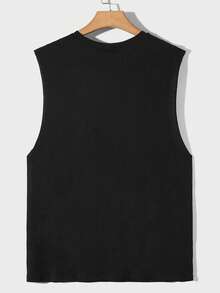 Manfinity ZONE917 Men's Simple Printed Black Tank Top With Size Label, Holiday - Black - View 4