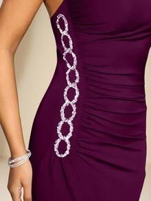 Coutiva Elegant One-Shoulder Ruched Bust Slit Mermaid Evening Dress - Red Violet - View 4