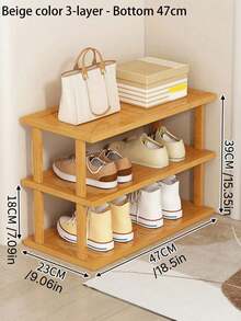 1Pc Multi Tier Bamboo Space Saving Easy Assembly Natural Wood Grain Shoe Storage Rack For Entryway Hallway Kitchen Living Room Office Organizer For Sneakers High Heels Thick Sole Boots Home Decor - Multicolor - View 6
