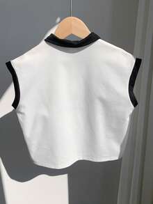 SHEIN 儿童/青少年男童休闲舒适拼接领半扣字母印花针织Polo衫，Y2K风格，白色Polo衫，基础款上衣，夏季，适合春夏、外出、情人节、约会、旅行、度假、家庭聚会、返校、婚礼、晚宴、运动、生日派对等场合。 - 彩色 - 查看 6