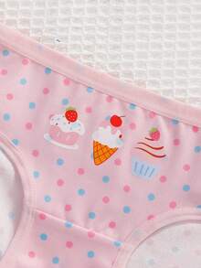 SHEIN 4件組女童幼兒內褲，甜點蛋糕印花組合系列，粉色與藍色調，柔軟光滑質感，針織布料製成，高彈性內褲套裝，適合日常基本需求、運動穿著，親膚舒適，四季輕便衣物 - 彩色 - 查看 4