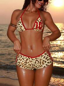 Vaytide Women Sexy Two Pieces Bikini, Leopard Print Boxers Design For Summer Beach Vacation - Multicolor - View 6