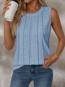 Balvessa Women's Crew Neck Sleeveless Textured Casual Tank Top, Spring/Summer Fashion - Blue - View 4
