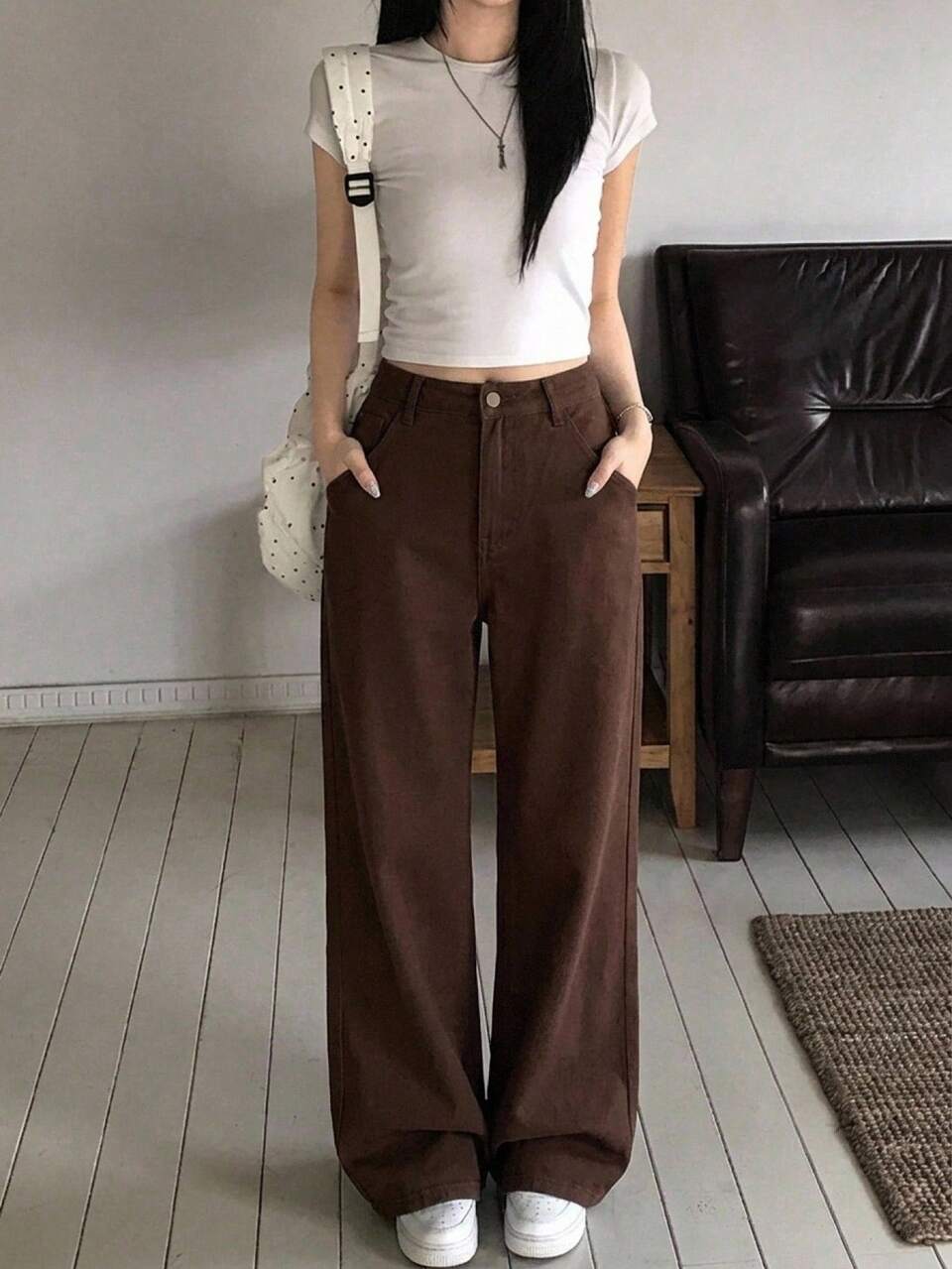 Women's Casual Loose Fit Washed Denim Wide Leg Jeans, Autumn