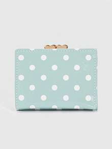 ROMWE Kawaii 1Pc Cute Dopamine Fashion Short Wallet With Polka Dots & Button Decor, Compact Women's Short Purse, Back To School Gift, Portable Daily Card Organizer - Blue - View 8