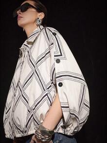 Lumivelle Fashionable Commuter Diamond Print Jacket - Apricot - View 2