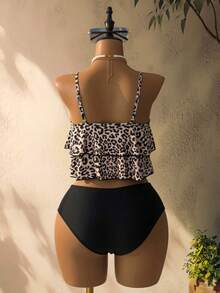 Swim Lushoire Women's Summer Beach Leopard Print Ruffle Tankini Set, Random Print - Multicolor - View 5