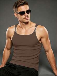 Manfinity Dauomo Men's Summer Casual Solid Color Metal Strap Tank Top - Brown - View 7