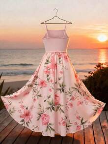 Franclia Women's Printed Sleeveless Dress, Black And White Color Block, Casual Holiday Style - Pink - View 2