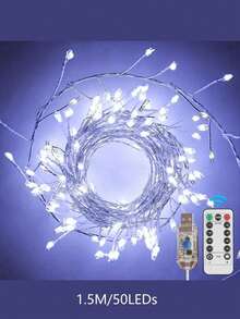 1PC 8-Function USB-Powered LED Firecracker Lights String, 50/100/200LEDS Twinkle Star Fairy Lights, Suitable For DIY Wreaths, Home Decor, Indoor/Outdoor Party Decoration,  Space Theme - متعدد الألوان - مشاهدة 11