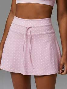 Athîral Drawstring High Waist Polka Dot All-Over Print Hiking Outdoor Activity Sports Skort - Pink - View 5