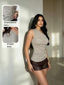 RiviMae 女士春夏不对称肩部褶皱松紧腰复古条纹衬衫 - 彩色 - 查看 2