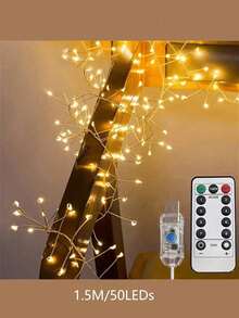 1PC 8-Function USB-Powered LED Firecracker Lights String, 50/100/200LEDS Twinkle Star Fairy Lights, Suitable For DIY Wreaths, Home Decor, Indoor/Outdoor Party Decoration,  Space Theme - متعدد الألوان - مشاهدة 17