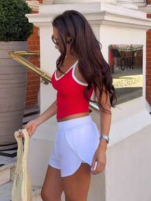 Harriette Anya Women's Casual Solid Color 2 In 1 Sports Shorts - White - View 5