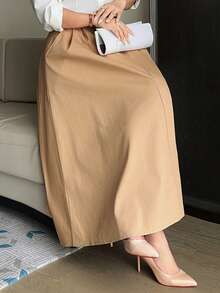Dazy Plus Solid Color Casual A-Line Mid-Length Skirt, Versatile Fun Commute Elegant Khaki Spring Summer Autumn New Arrival Skirt - Khaki - View 7