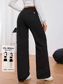 SHEIN Tall Women Front Button Pocket Casual Simple Denim Jeans, Everyday Wear, Tall Women - Black - View 1