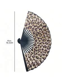 1PC One Size Leopard Print Folding Hand Fan With Black Frame, Lightweight Portable Princess-Themed Fan, Made Of Durable Paper, Elegant Pattern, For Women Girls, Ideal For Party, Wedding, Prom, Daily Use, Summer, Travel, And As A Stylish Gift. - multicolor - View 6