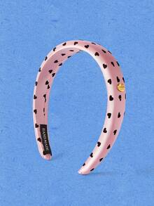 Popjeli 2 piezas Diadema de satén con estampado de amor, rosa y negro, versátil para uso diario - Multicolor - Ver 4