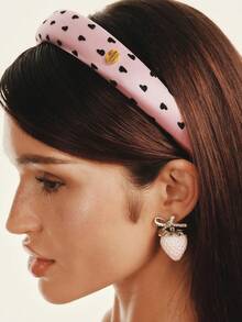 Popjeli 2 piezas Diadema de satén con estampado de amor, rosa y negro, versátil para uso diario - Multicolor - Ver 5