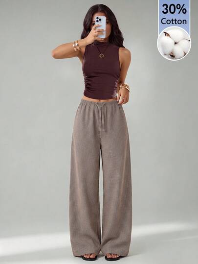 SHEIN Tall Casual Commute Plaid Loose Fit Long Pants
