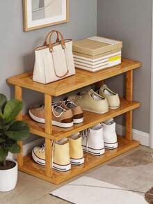 1Pc Multi Tier Bamboo Space Saving Easy Assembly Natural Wood Grain Shoe Storage Rack For Entryway Hallway Kitchen Living Room Office Organizer For Sneakers High Heels Thick Sole Boots Home Decor - Multicolor - View 9