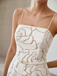 MOTF PREMIUM SUMMER ARTISTIC ROSE TEXTURE CAMISOLE JUMPSUIT, ELEGANT WAIST-CINCHING SLIMMING HIGH-END DESIGN FOR WOMEN - White - View 5