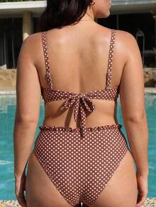 Swim Mod 2026 Plus Size Women 2 Pieces Vintage 1960s 1920s Polka Dot Print Bandeau Lace Trim Separates Swimwear Set, Beach Party Vacation, Summer Holiday Pearl - Multicolor - View 2