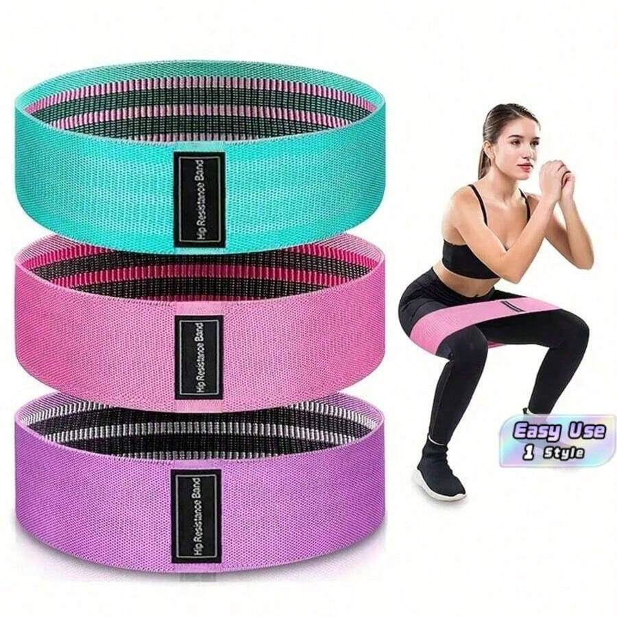 3Pcs Non-Slip Elastic Fitness Resistance Bands, Stretch Exercise Tension Loops For Leg & Hip Lifting, Full Body Workout, Yoga And Pilates Training - Multicolor - View 1