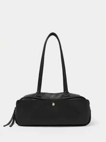 SHECARRY Women's Fashion Black Shoulder Bag, Exquisite, Simple, Lightweight And Soft Baguette Bag, For Daily, Commuting, Shopping, Travel - Black - View 3