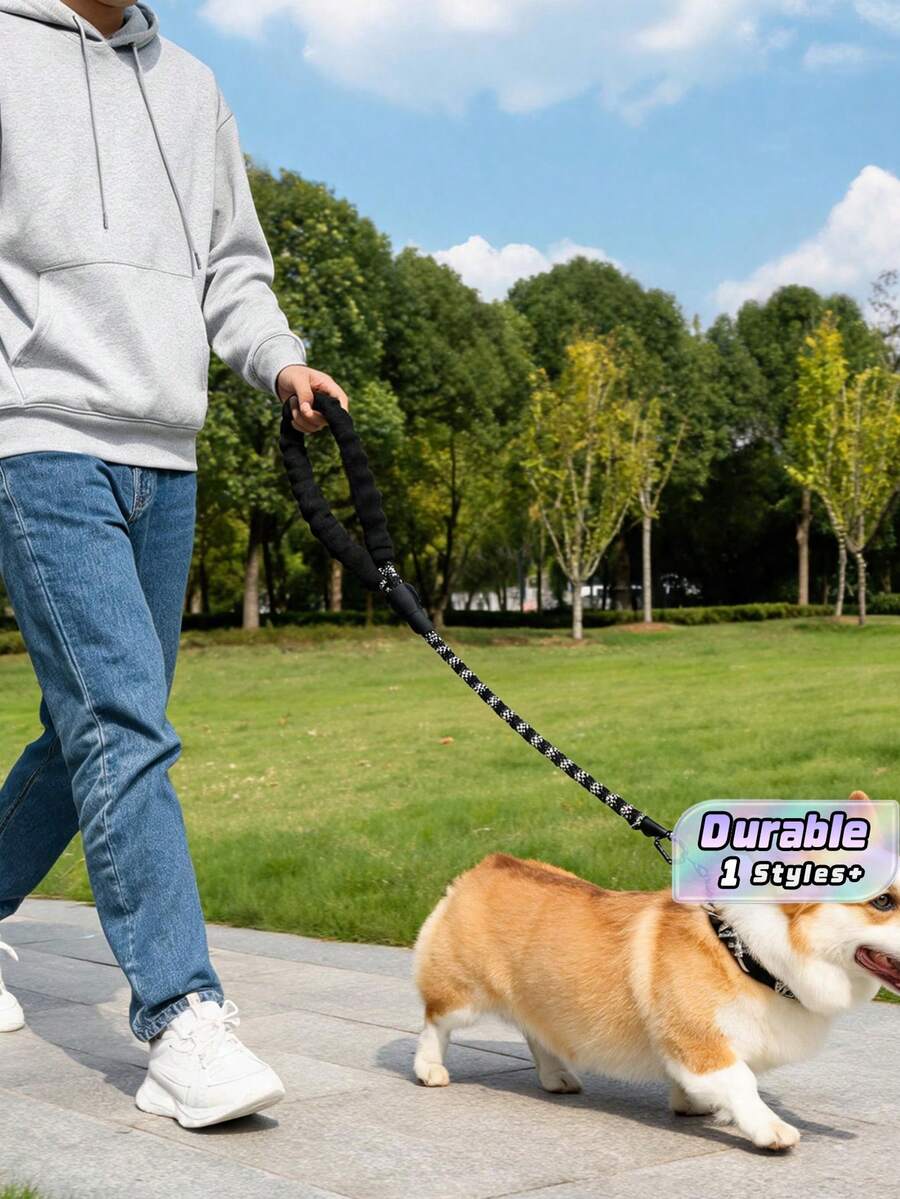 1Pc Reflective Nylon Round Dog Leash, Soft Foam Padded Handle Anti-Pull Walking Lead, Multi Color Pet Training Rope For Medium Large Dogs - Multicolor - View 1