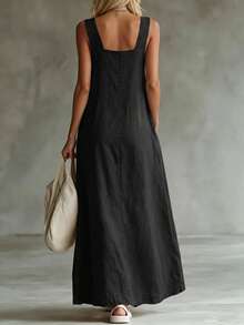 SHEIN LUNE Women's Woven Embroidered Summer Casual Long Dress - Black - View 2