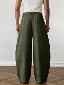 SWAVVY Men's Fashion Commuter Solid Color Curved Leg Pants - Dark Green - View 4