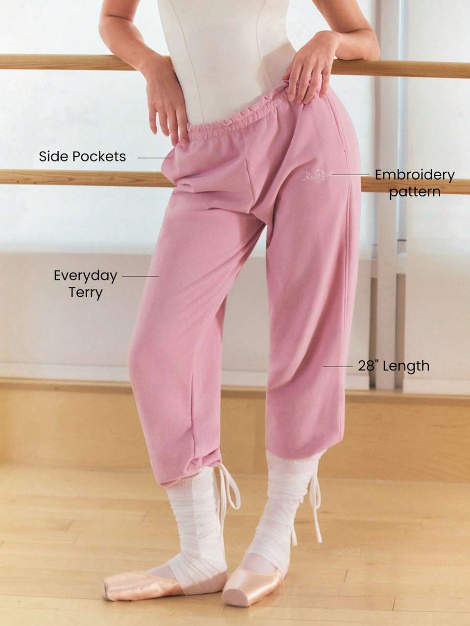 Everyday Terry Comfy Mood Sweat-Wicking Tapered Sweatpants With Elastic Waistband & Side Pockets Ballet Barre Daily Casual