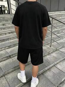 Coolqubz 青少年男孩街頭風休閒時尚舒適短袖T恤與短褲套裝 - 黑色 - 查看 2
