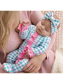 SHEIN Newborn Baby Cute Knitted Casual Cartoon Pattern Romper And Headband Set - Blue and White - View 1