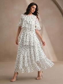 Anewsta Novo Vestido de Praia de Verão Feminino, Vestido de Chiffon Azul com Babados Multicamadas e Fenda Assimétrica, Saia Romântica Fluida - Branco - Visão 3