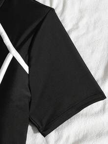 SHEIN Tween Girls Leisure Vacation Swim Summer Beach Black Patchwork Leopard Print Zipper One Piece Swimsuit, Summer Beach - Black and White - View 4